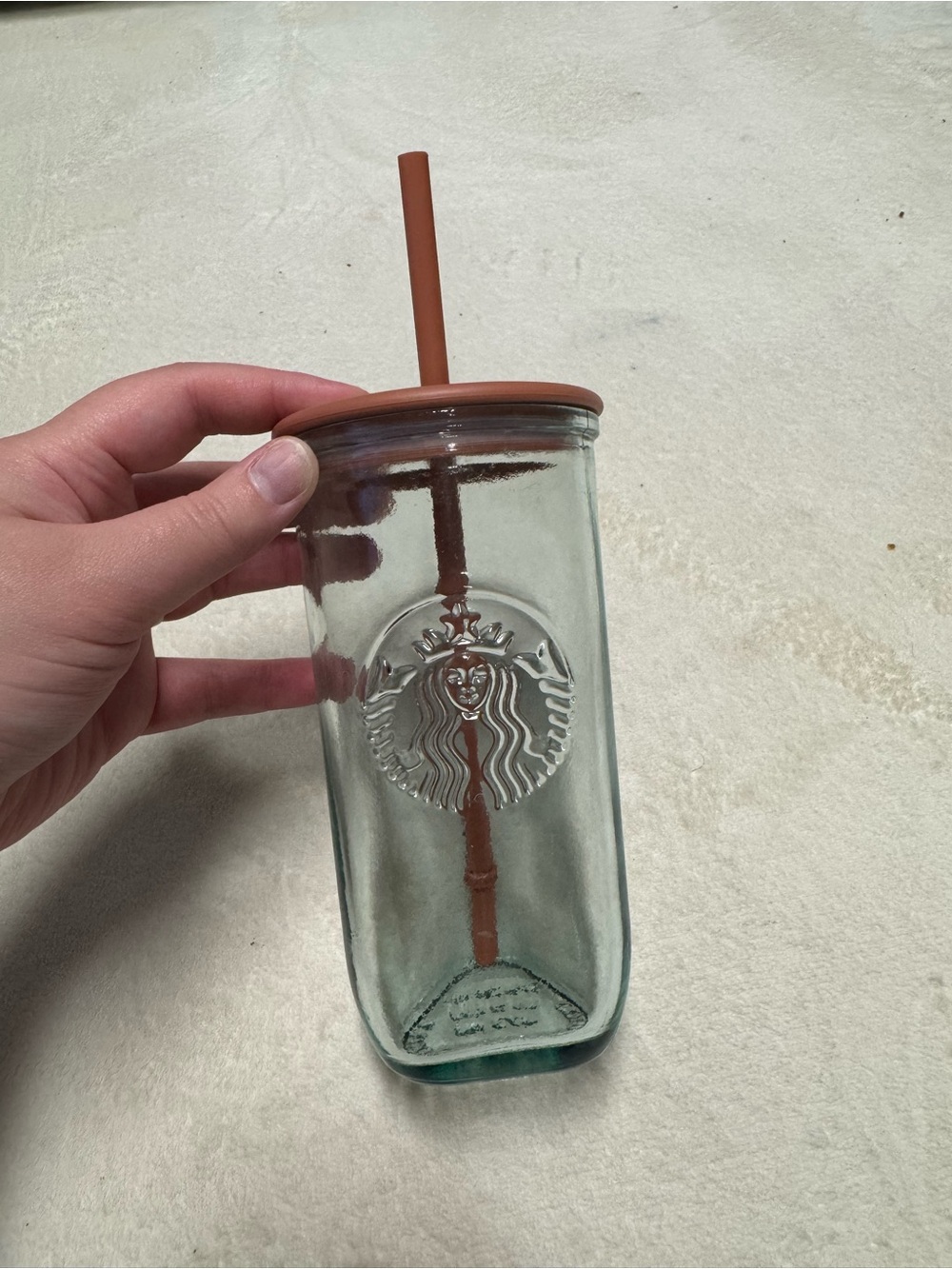 Starbucks Clear Glass Tumbler with Terracotta Lid & Straw